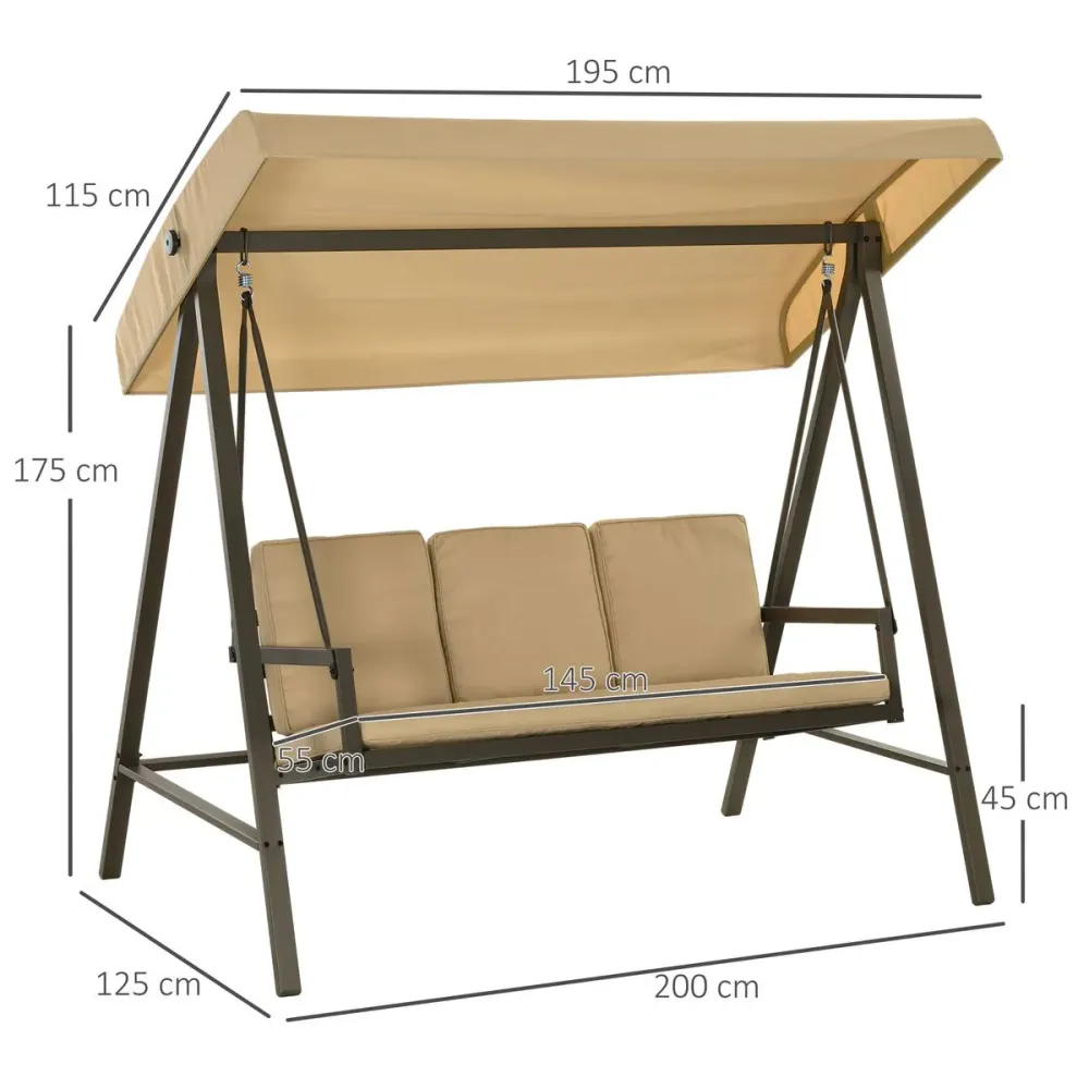 Banco balancín Lipsi Outsunny 3 plazas toldo ajustable crema 175x200x125 cm