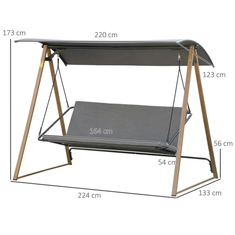 Banco balancín Tilos Outsunny 3 plazas toldo ajustable gris 173x224x133 cm