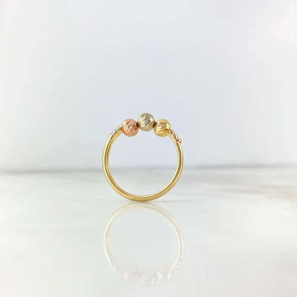 Anillo Tres Esferas 1.75gr / T6 1/2 / 5mm Bolas Diamantadas Tres Oros para Jardín Zen