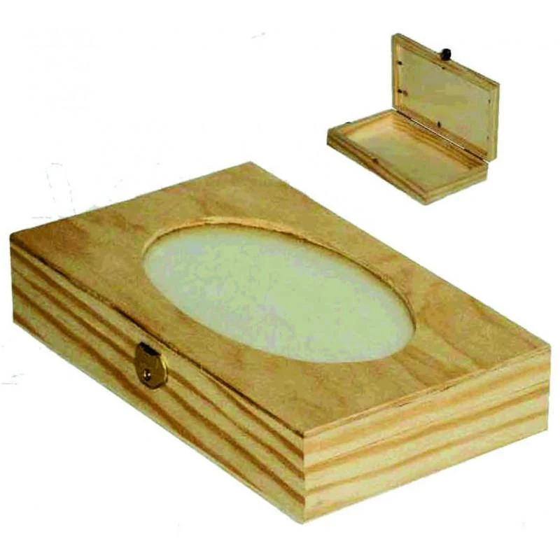 Montejo Caja de madera con cristal oval Voluminoso 24x14x5cm
