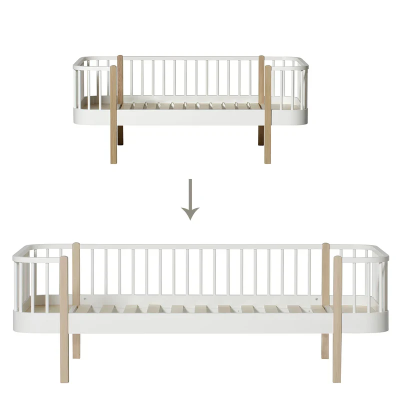 CONVERSION KIT: DE ORIGEN JUNIOR DAY BED TO DAY BED, WHITE/OAK con Patas Elevadoras