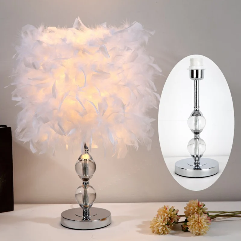 Lampada da comodino forma di cilindro con piume, illuminazione artistica da tavolo nichel singolo per camera da letto | Dr...