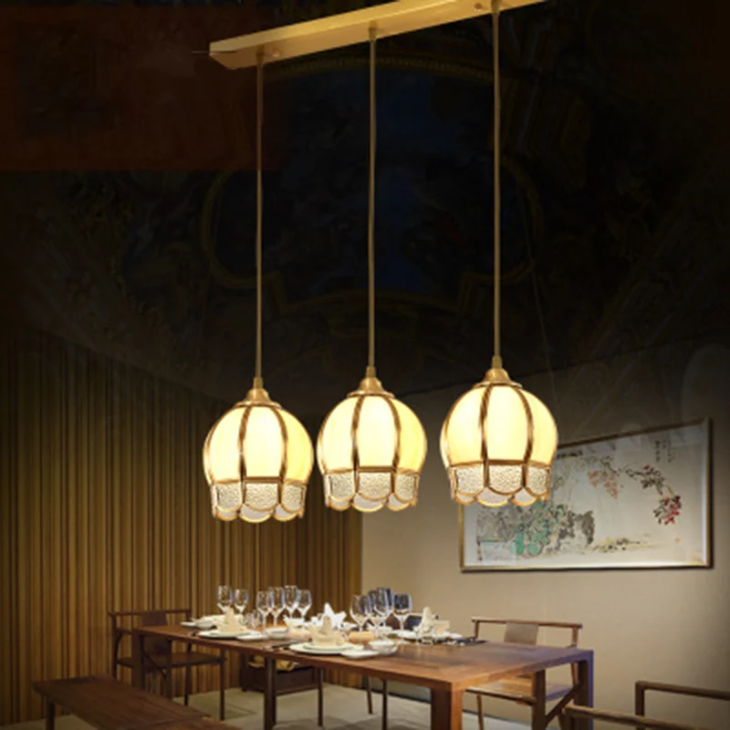 Lampada da soffitto multipla forma di cupola 3 teste Lampada sospensione vetro ondulato oro semplicità con 3 Macetas de Di...