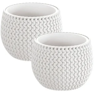 2x Maceta redonda con deposito Splofy Bowl de plastico en color blanco 23,9 amplio x 23,9 (ancho) x 16,1 (altura) cm