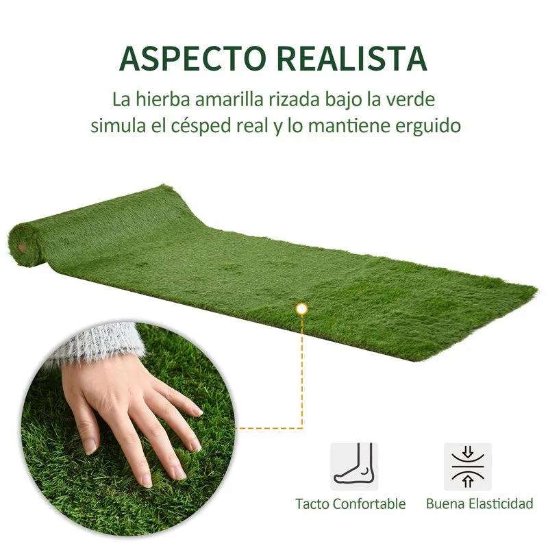Césped artificial Outsunny 40mm verde 100x400 cm con Base de Drenaje