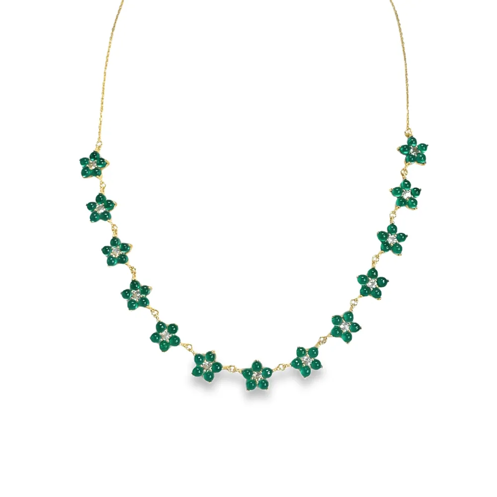 925YG STATION FLOWER 10MM ONYX VERDE CENTER TOPAZ WHITE NECKLACE