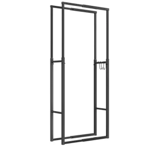 Estructura Reforzada Outsunny Soporte para Leñ Extensible Estante de Leñ Metálico Leñero con 4 Ganchos Carga 100 kg para I...