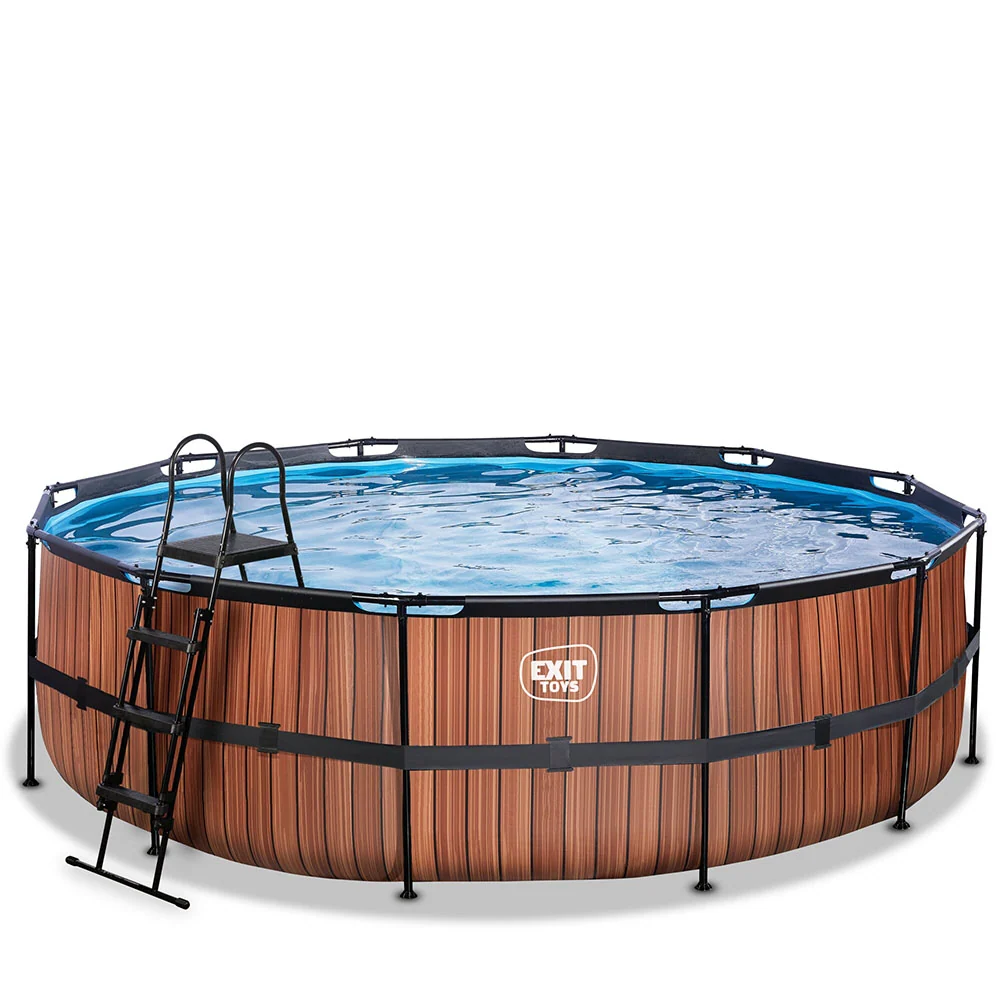 Bomba Filtradora Piscina EXIT Wood 488x122 con filtro de arena y escalera - marrón