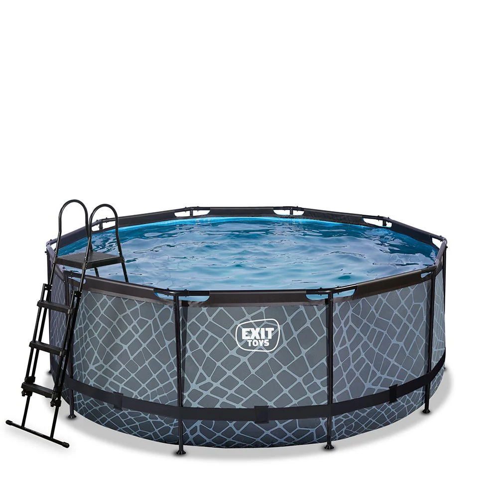 Filtro de Tierra de Diatomeas Piscina EXIT Stone 360x122 con filtro de arena y escalera - gris