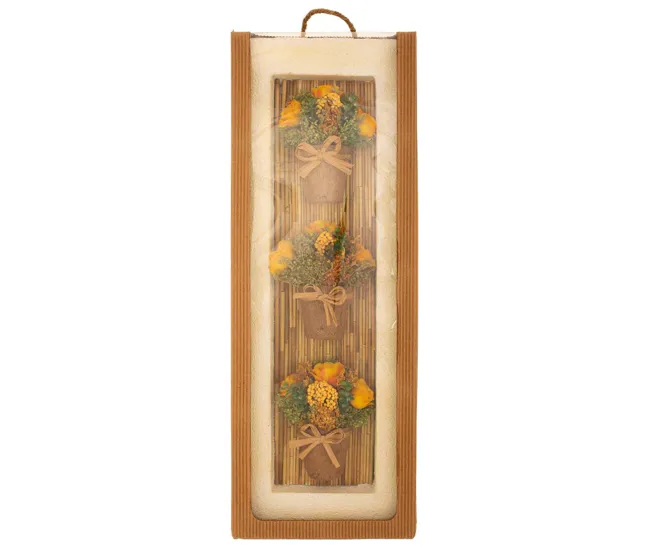 Mural de macetas flores secas con Base de Piedra