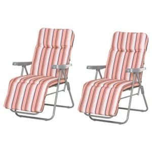 Ajuste Universal Outsunny Conjunto de 2 Tumbonas Plegables Tumbonas de Jardín de Acero con Cojín Acolchado Respaldo Regula...