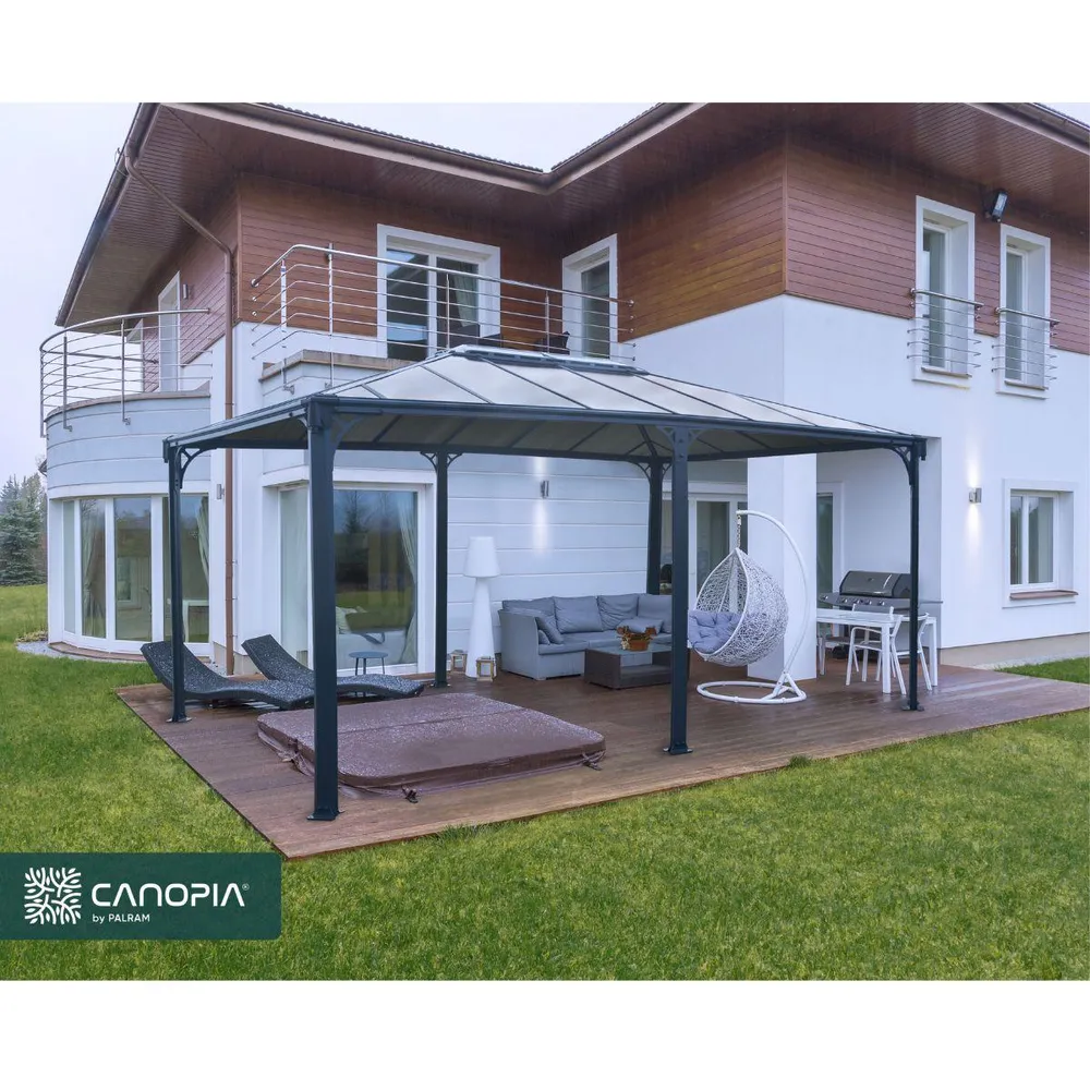 Cenador Martinique 5000 Gazebo De Aluminio gris Con Vidriado De policarbonato bronce con Funda Protectora Incluida