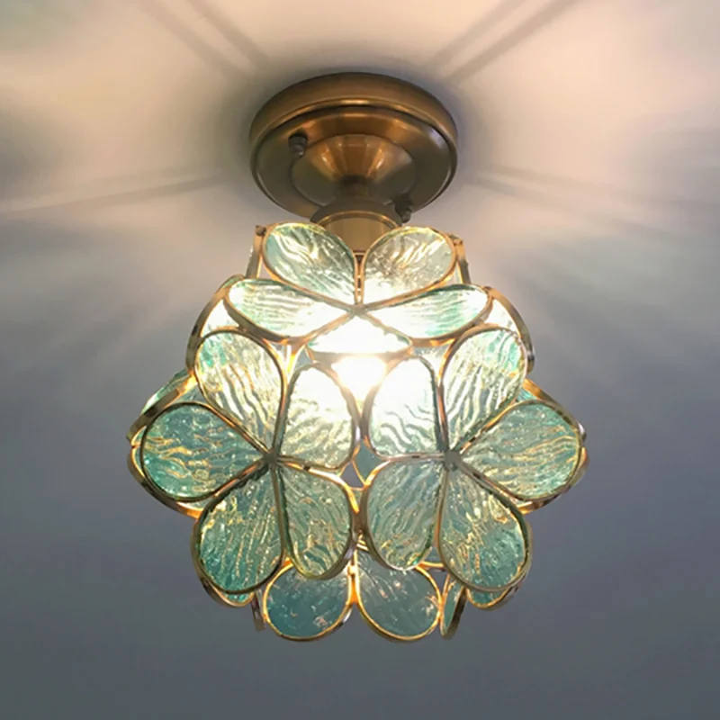 1 lampada da soffitto floreale rosa chiaro/blu/verde/trasparente vetro colorato stile retrò per corridoio con Sistema de D...