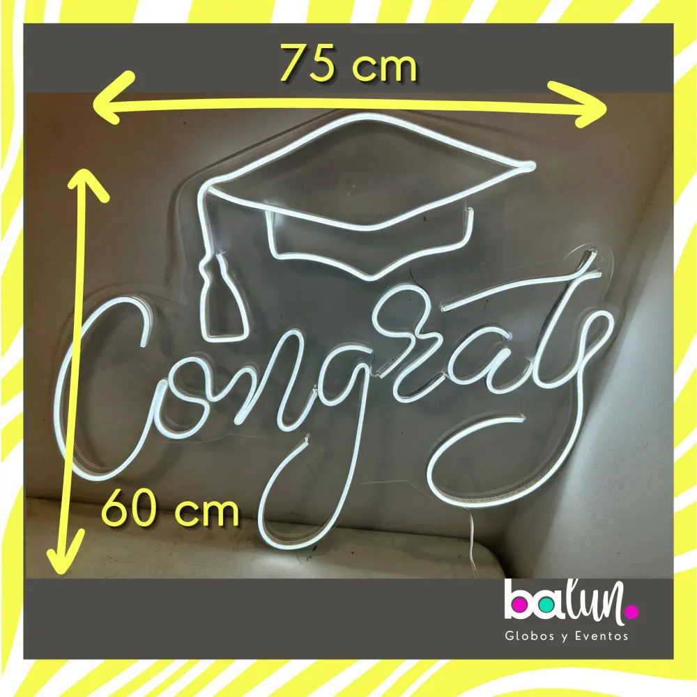 "Congrats" con Birrete (Renta Letrero Neón) con Instalación sin Taladro