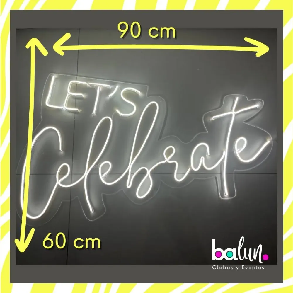 "Let's Celebrate" (Renta Letrero Neón) en Tamaño 30x20 cm