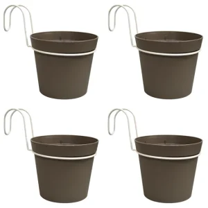 Jardineras de Terracota Esmaltada 4 Macetas cilíndricas Ø 14 cm con ganchos, en polipropileno