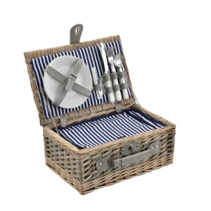 Cesta de pícnic para 2 personas con nevera, cubiertos, platos, vasos - blanca / azul Set de 6 Piezas