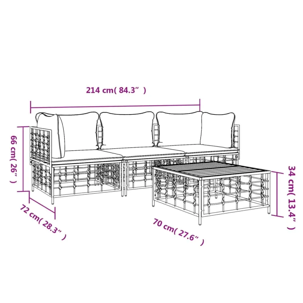 Conjunto de jardín Mosc 4 piezas con mesa de centro | Plegable | Portátil