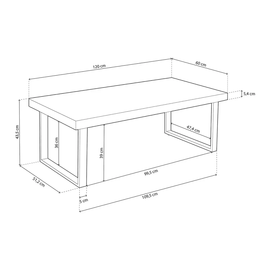 Mesa con Sombrilla Mesa de centro Puro diseño nórdico 43,5x120x60 cm