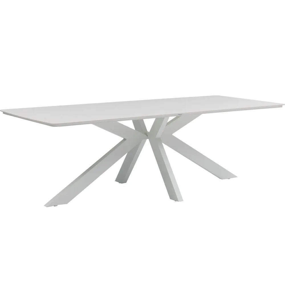 Mesa rectangular Bais 240x100 cm aluminio blanco y top cerámico hueso