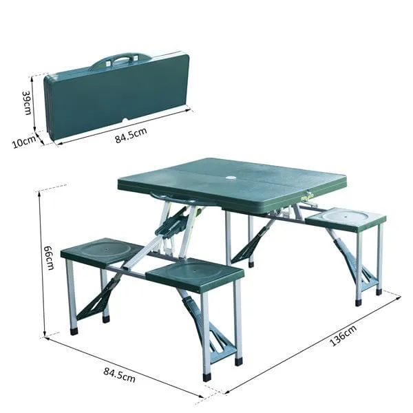 Mesa plegable con 4 asientos Outsunny con agujero para sombrilla verde 66x135,5x84,5 cm en Color Negro Mate