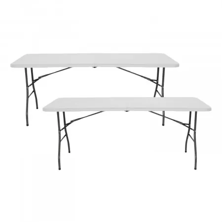 Pack 2 Mesas Plegables 240cm Rectangular Blanca Catering 7house Dimensiones 150x90x75 cm