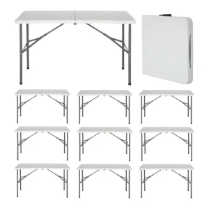 Cesta de Mimbre MegaPack 10 Mesas Plegables Portátiles Resina 122cm Blanco 7house