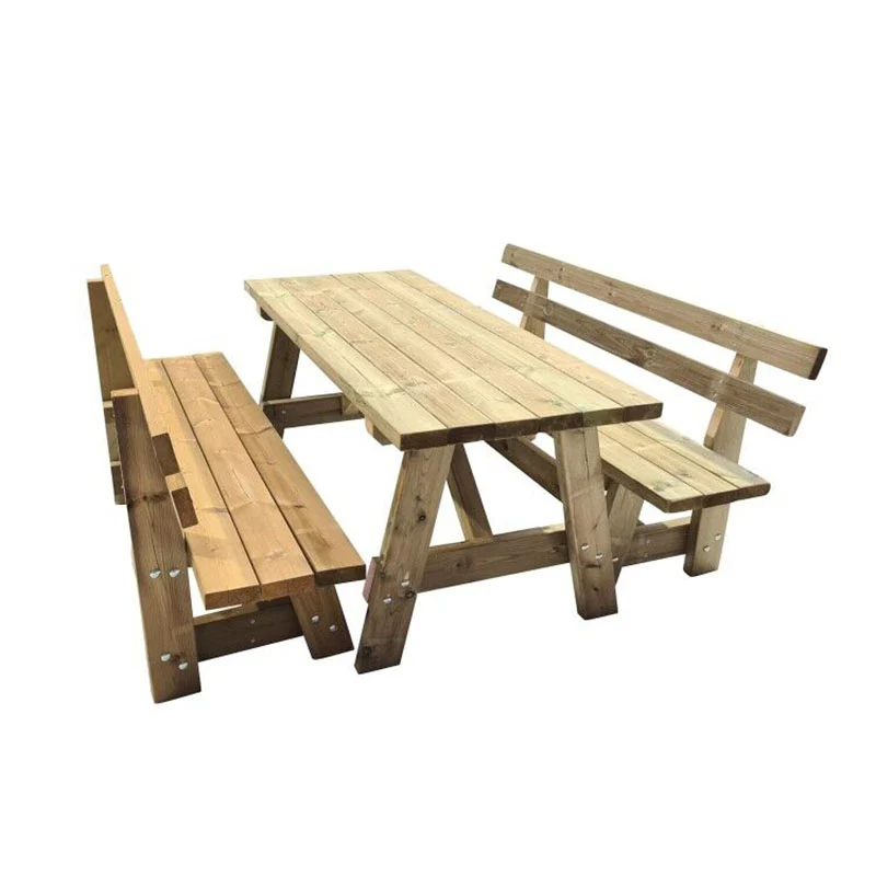 Mesa de madera ZURICH con bancos con respaldo VIC para Uso Público Set de 6 Piezas