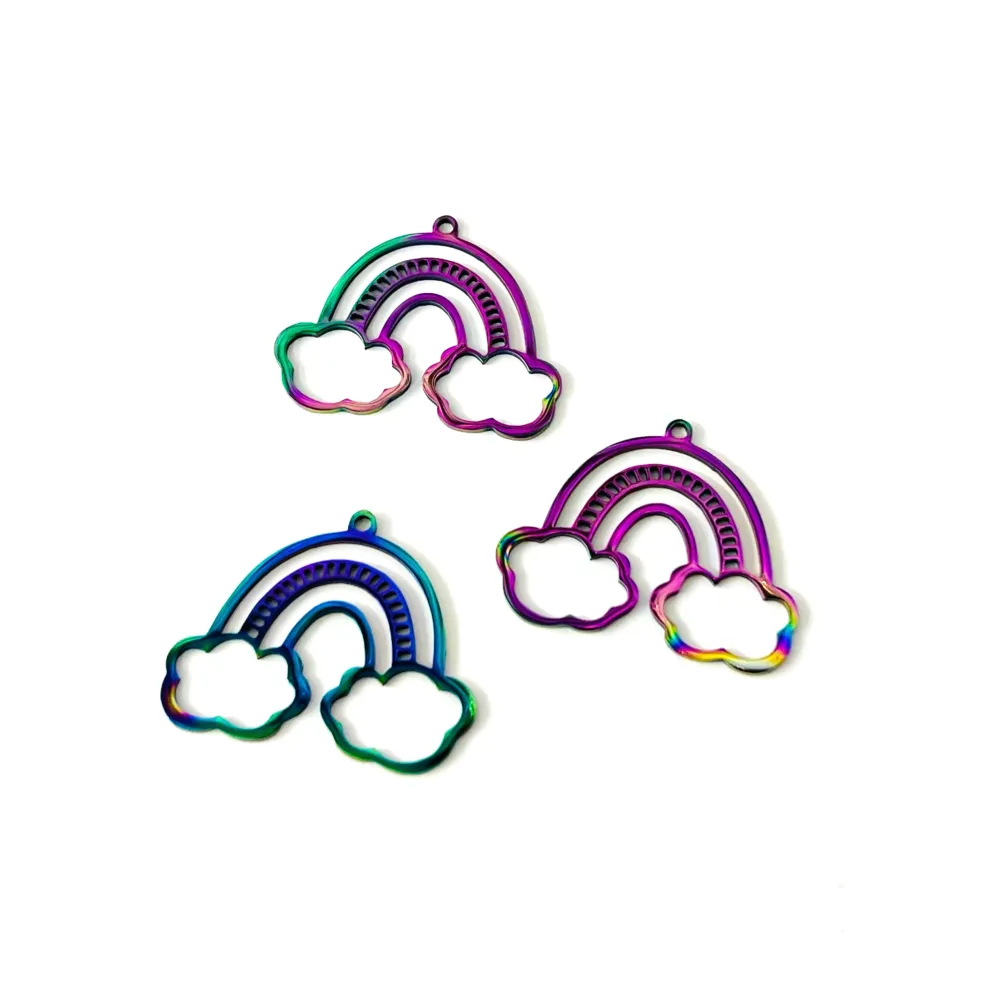 Arcoiris, Nubes, Stainless Inoxidable, Charm con Bomba de Latón