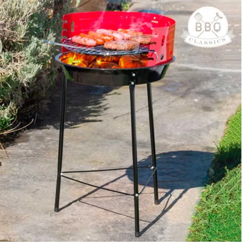 Barbacoa de carbón con parrilla 4 alturas rojo/negro Ø33x44 cm Incluye Termómetro Integrado