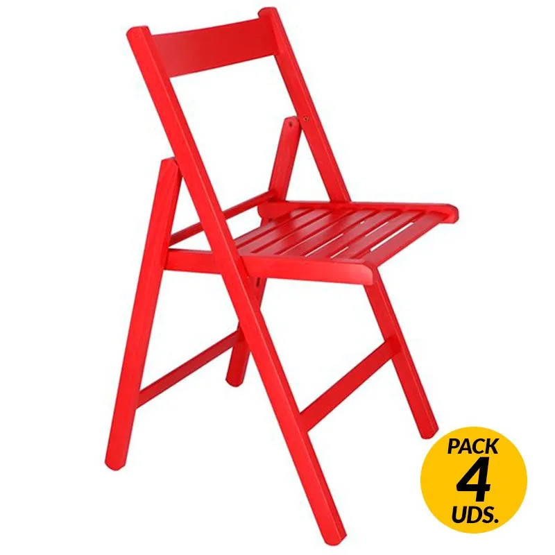 Pack de 4 sillas plegables madera rojo