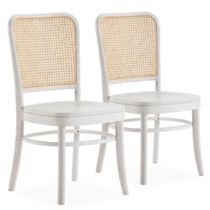 Pack 2 sillas Vesta Color Blanco, Madera Maciza y ratán Auténtico Capacidad de 120 kg