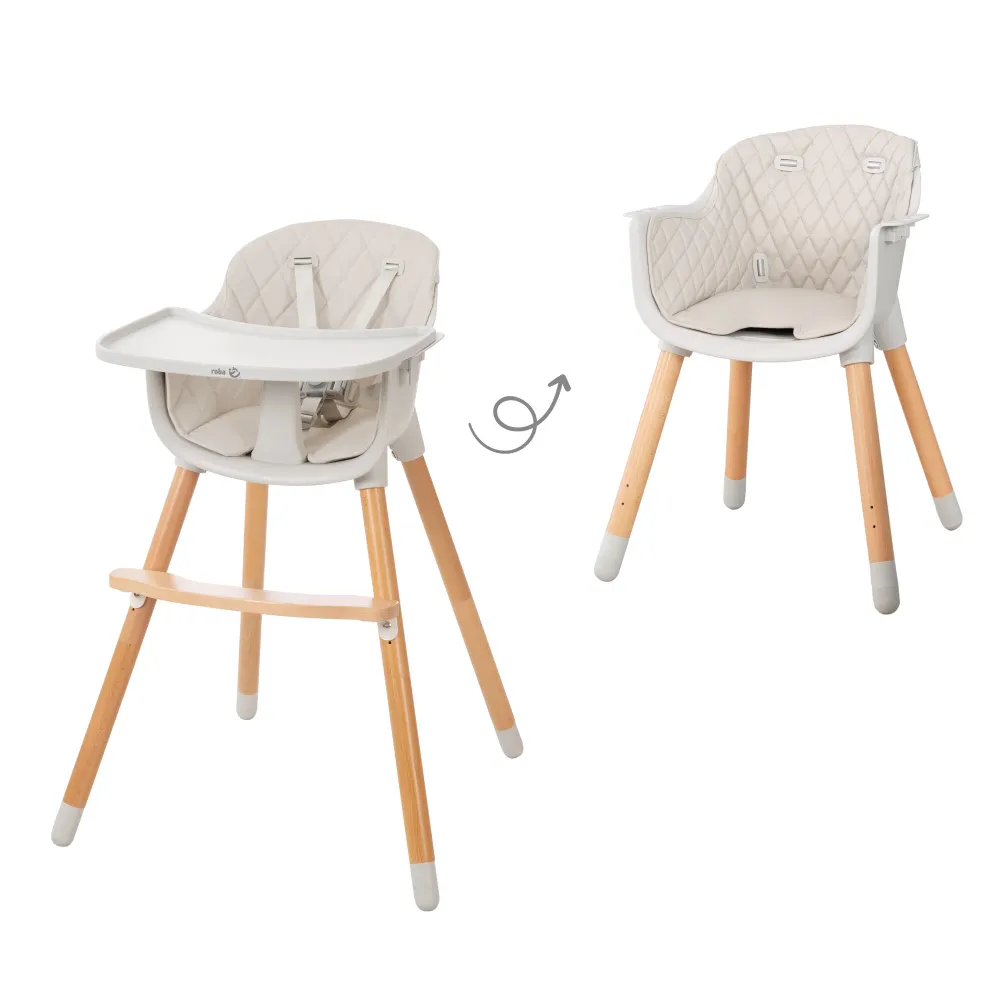 2 en 1 Trona & silla infantil 'Style Up wood' dispone de acolchado del asiento en gris