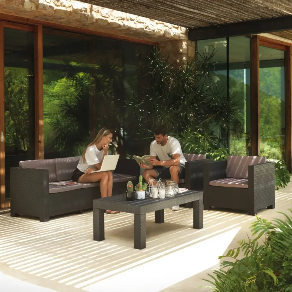 Confortable y Ergonómico Conjunto de jardín Diva Tropea 2 sillones + 1 sofá 3P + mesa de centro antracita