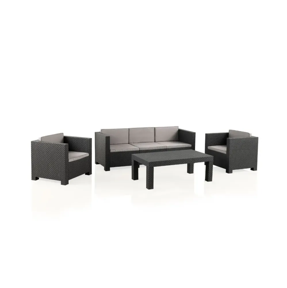 Confortable y Ergonómico Conjunto de jardín Diva Tropea 2 sillones + 1 sofá 3P + mesa de centro antracita