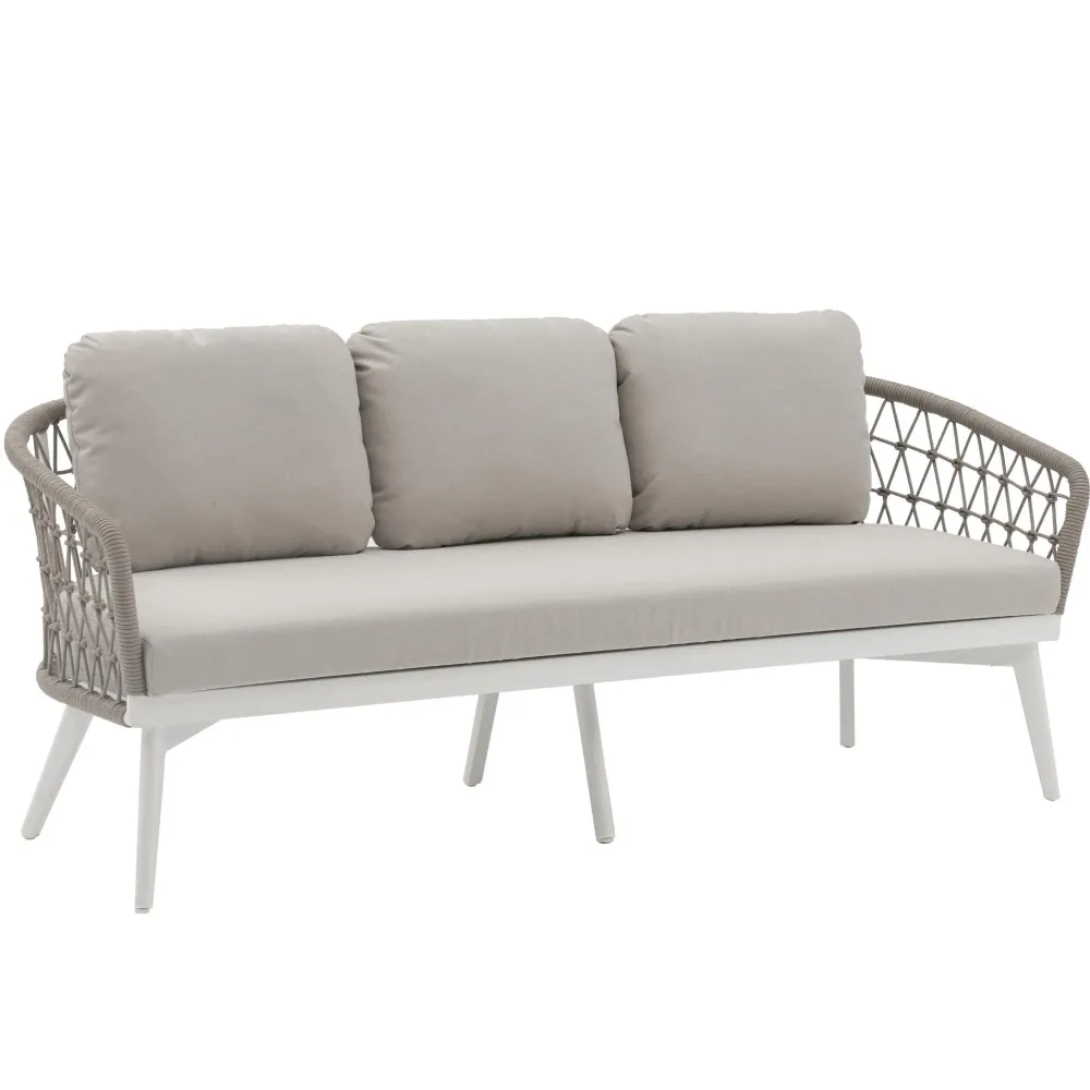 Confortable y Ergonómico Sofá 3 plazas Nelayan aluminio blanco cuerda greige