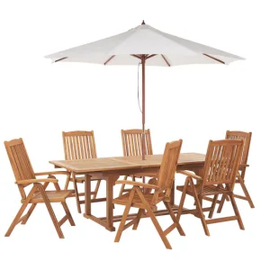 Conjunto de comedor 6 plazas de madera de acacia clara/beige JAVA con Cojín de Espuma