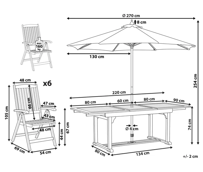 Conjunto de comedor 6 plazas de madera de acacia clara/beige JAVA con Cojín de Espuma
