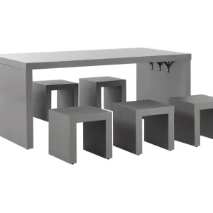 Conjunto de jardín de cemento reforzado mesa en forma de U y 6 taburetes gris TARANTO Material Polipropileno