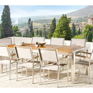 Conjunto de jardín mesa con tablero de madera 220 cm con 8 sillas hueso GROSSETO