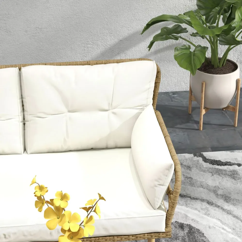 Conjunto de jardín Samya Outsunny sofá + mesa natural/crema con Funda Lavable