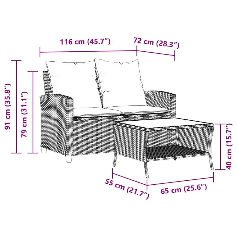 Puf de Exterior Conjunto de jardín Aracar sofá doble + mesa
