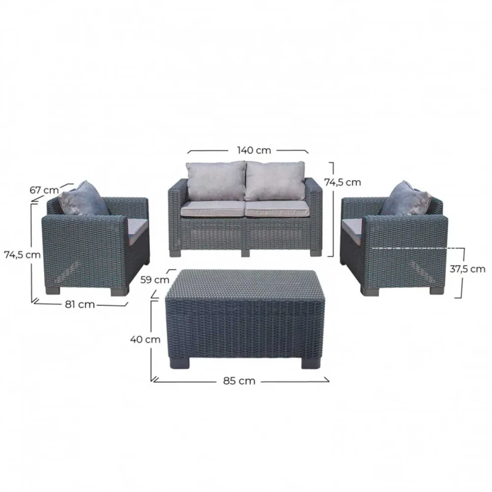 Silla con Respaldo Conjunto de jardín Menorca 7house 1 sofá + 2 sillones + 1 mesa antracita