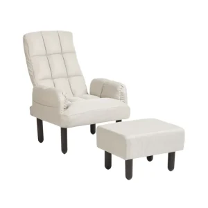 Silla con Respaldo Sillón reclinable de lino verde menta con reposapiés OLAND