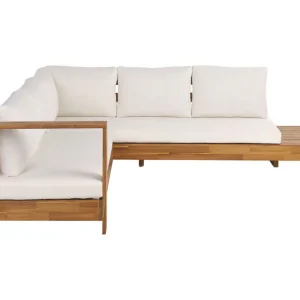 Silla Plegable Sofá esquinero 5 plazas de madera de acacia clara/blanco crema derecho MARETTIMO