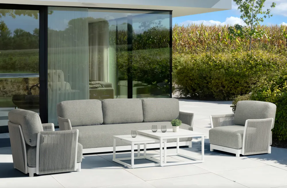 Silla Plegable Sofá 3 plazas Silai aluminio blanco textil gris medio