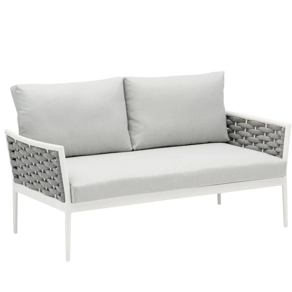 Sillón Colgante Sofá 2 plazas Walga aluminio blanco cojín gris preciso