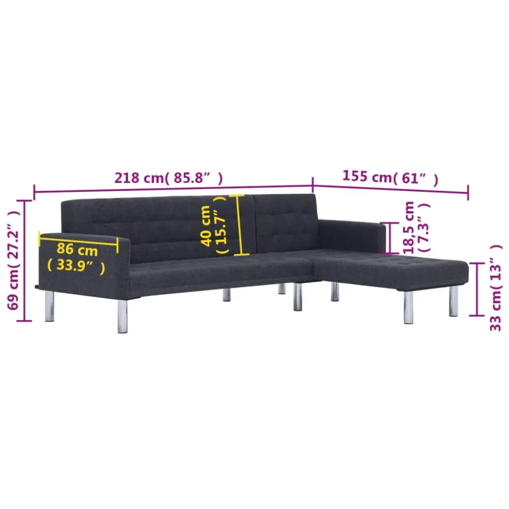Sofá cama chaiselongue Five gris turbio 69x218x155 cm