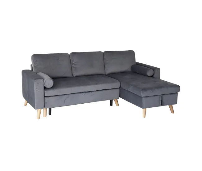 Sofá convertible JAMES 3 plazas en terciopelo gris