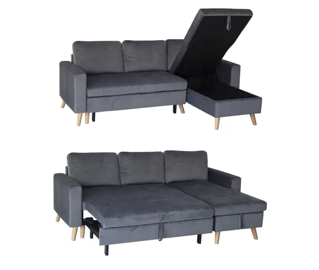 Sofá convertible JAMES 3 plazas en terciopelo gris